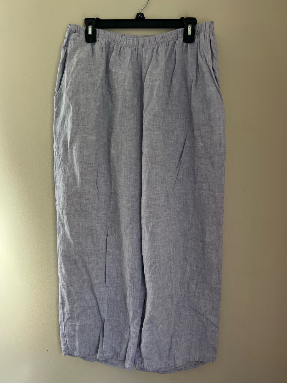 Flax Linen Crop Pants Women’s L (14-18) Lavender Pull On Pockets Lagenlook Beach